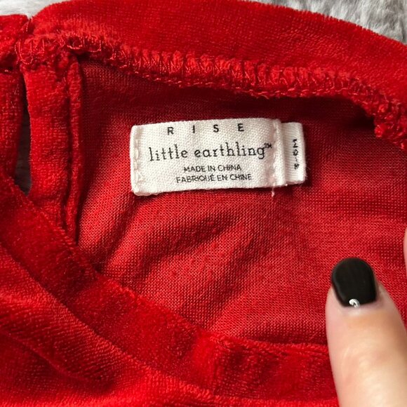 Rise Little Earthling Tiered Red Velour Dress 3-6 months - Picture 3 of 5